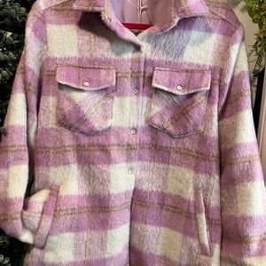 Pink plaid, nylon lined snap button jacket